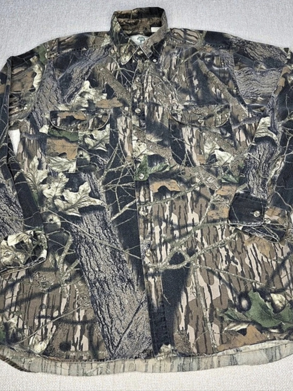 Vintage Mossy Oak Camo Shirt Mens L Made in USA Hunting Button Up Long Sleeve